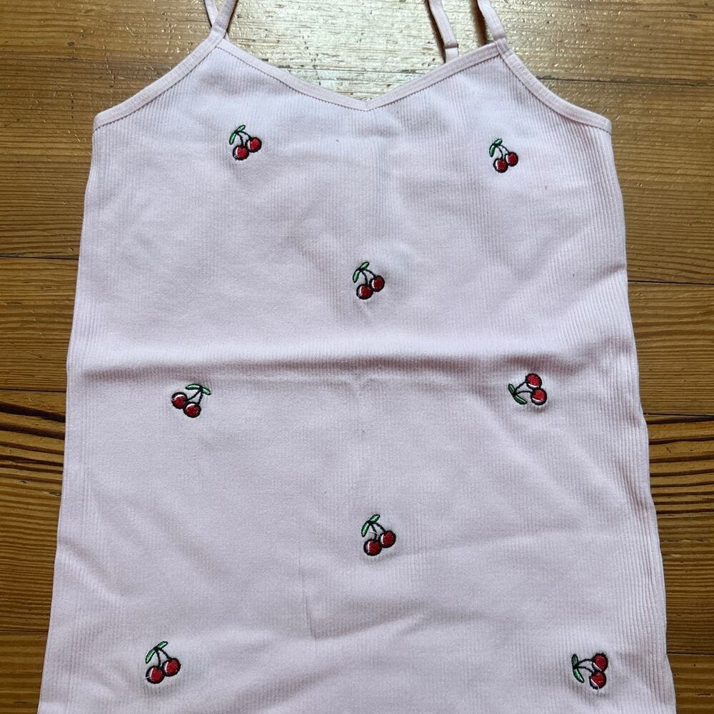Basics light pink ribbed cherry adjustable spaghetti strap tank top SIZE XS - Picture 2 of 5